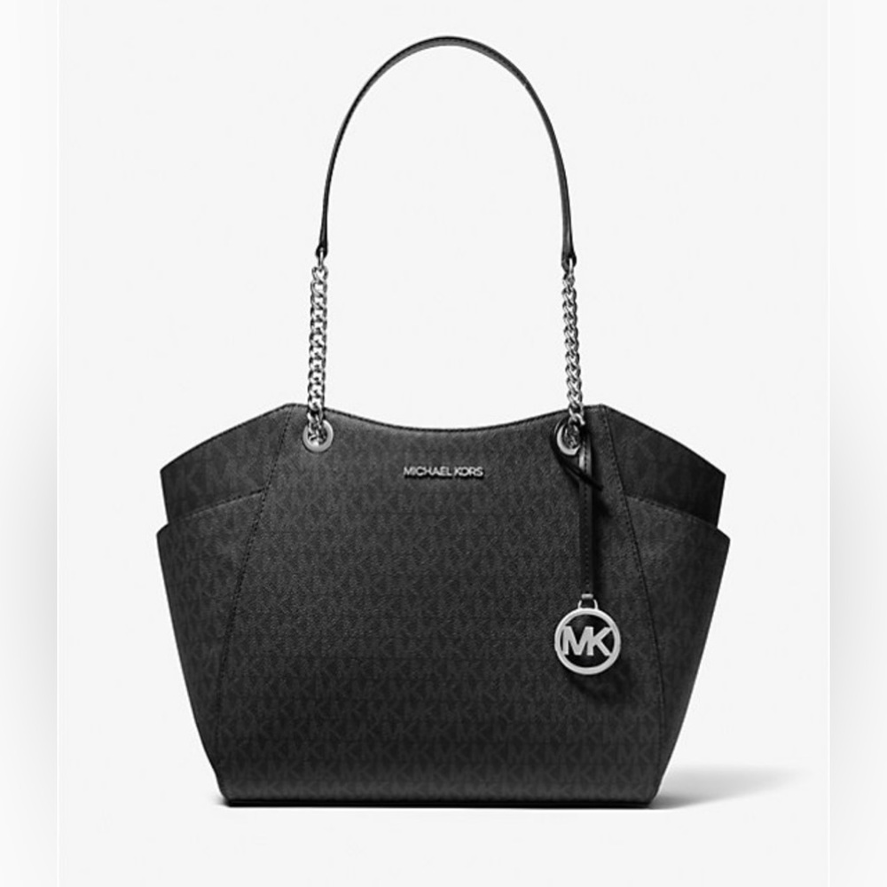 Michael Kors Jet Set Travel Large Chain Shoulder Tote Black Monogram NWT